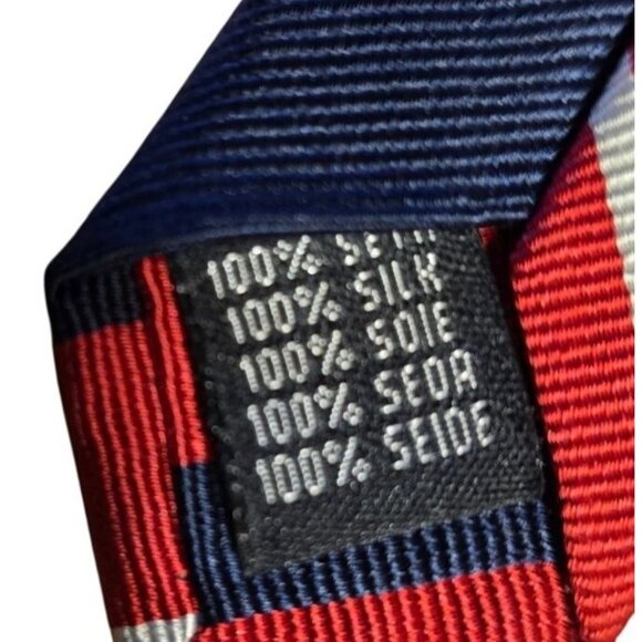 G.H. Bass & Co. Red & Navy Striped 100% Silk Repp Tie - Picture 6 of 6